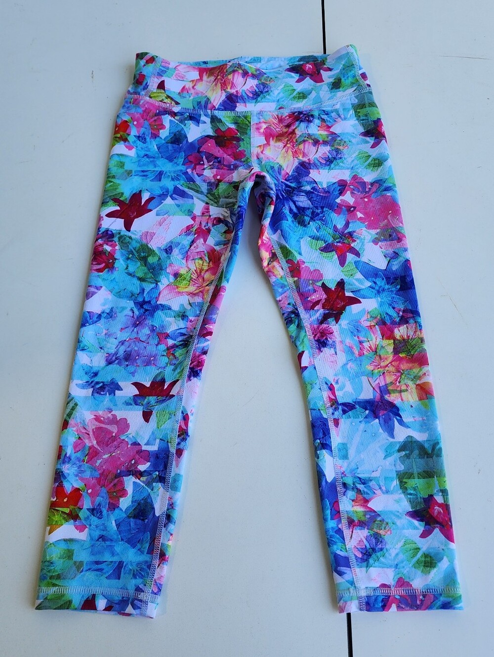 Athleta Girls Floral Colorburst Running Tights Workout Pants Colorful M (8-10)